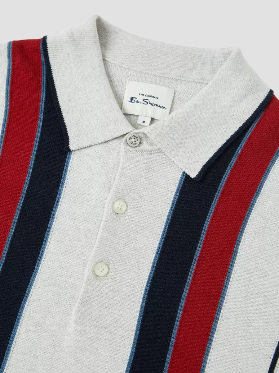 Men Polos Signature Mod Knit Stripe Polo - Ivory Ivory Ben Sherman Special - 3