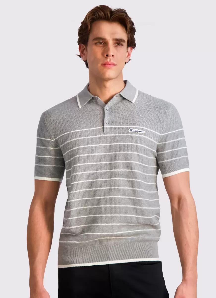 Ben Sherman Affordable Grey Heather Waffled Knit Sweater Polo - Grey Heather Men Polos