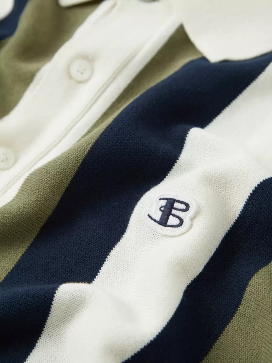 B By Ben Sherman Vertical Stripe Knit Polo Men Polos Quality Ivory - 2
