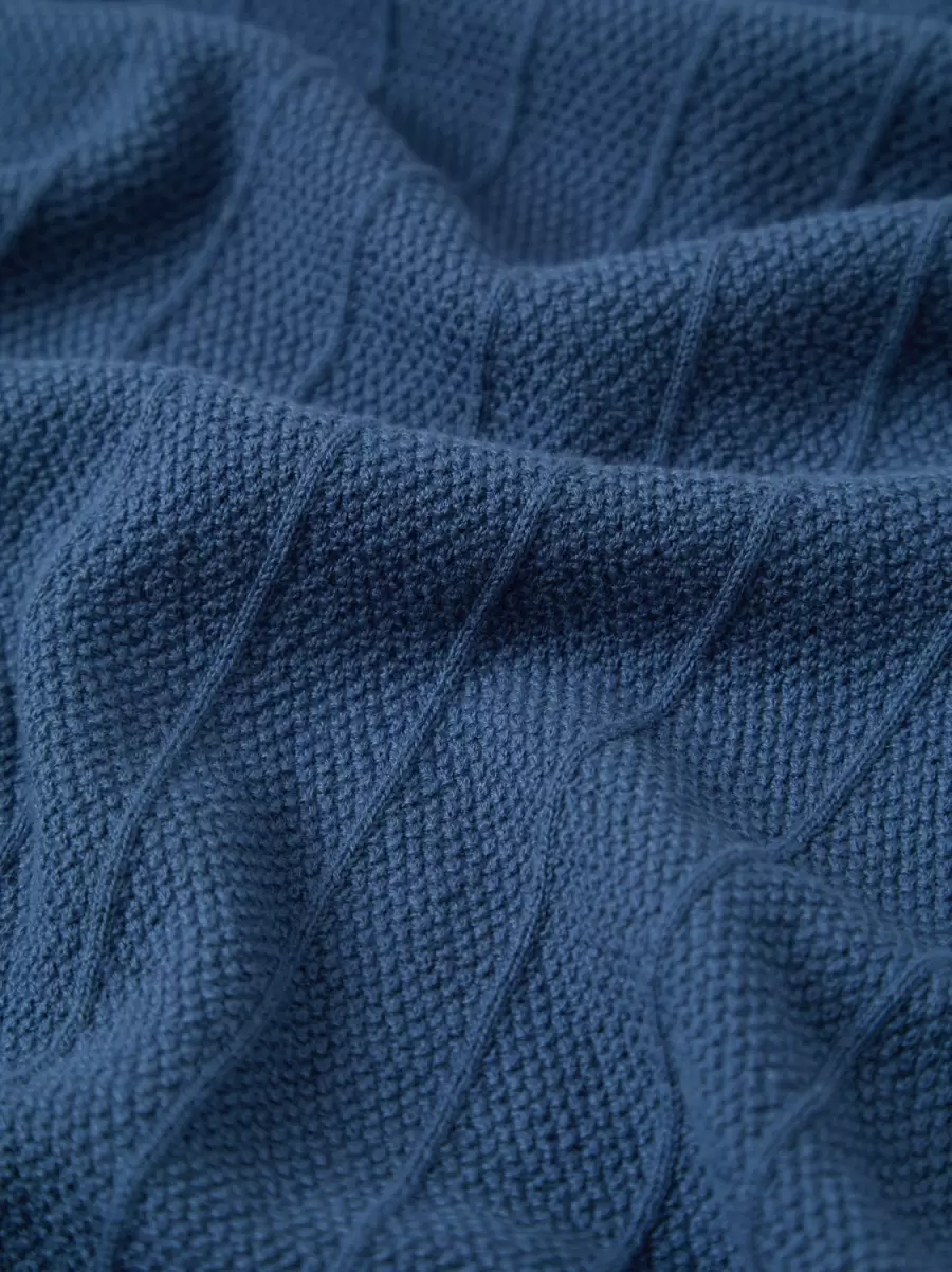 Men Ben Sherman Vivid Polos Blue Denim Textured Knit Fitted Polo - Blue Denim - 4