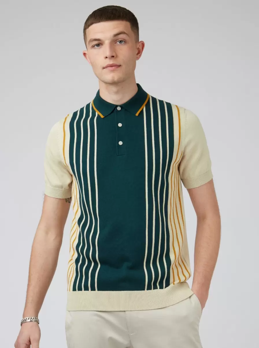 Ocean Green Mod Knit Colorblock Stripe Polo - Ocean Green Ben Sherman Modern Men Polos - 1
