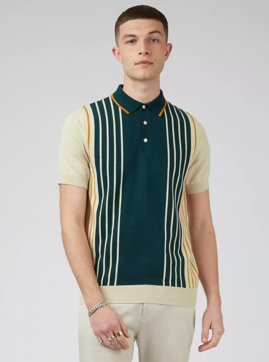 Ocean Green Mod Knit Colorblock Stripe Polo - Ocean Green Ben Sherman Modern Men Polos - 2