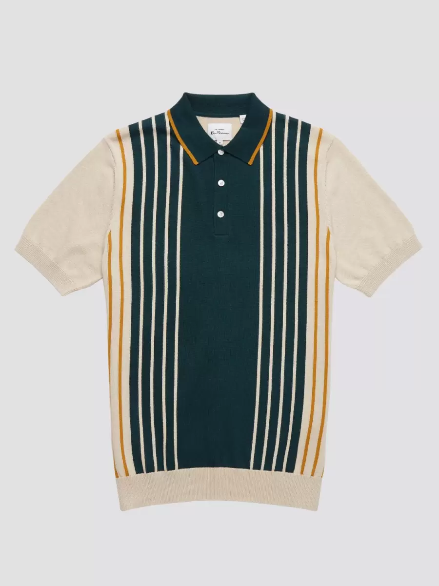 Ocean Green Mod Knit Colorblock Stripe Polo - Ocean Green Ben Sherman Modern Men Polos