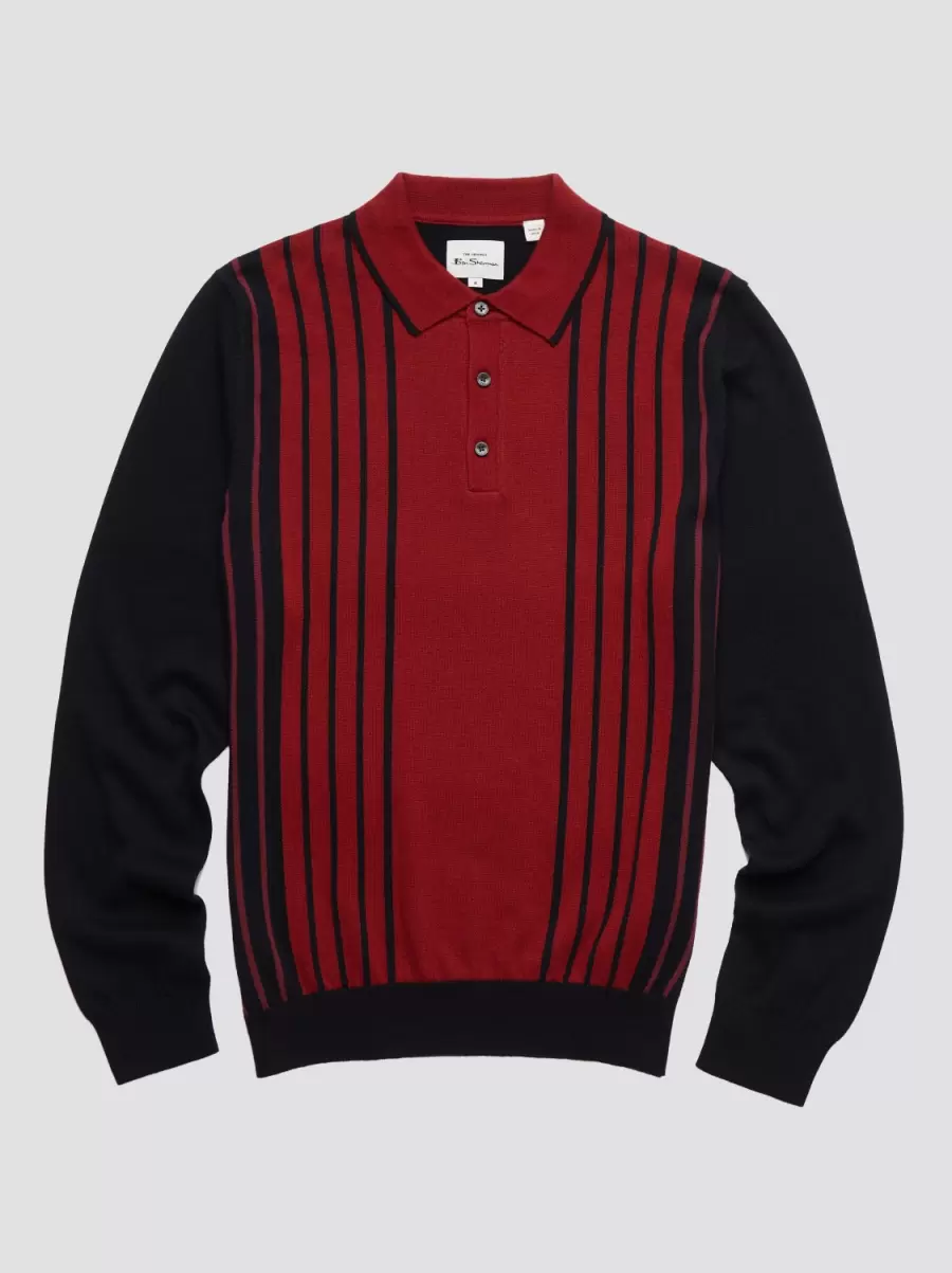 Ben Sherman Polos Modern Red Mod Knit Colorblock Stripe Long-Sleeve Polo Men - 1