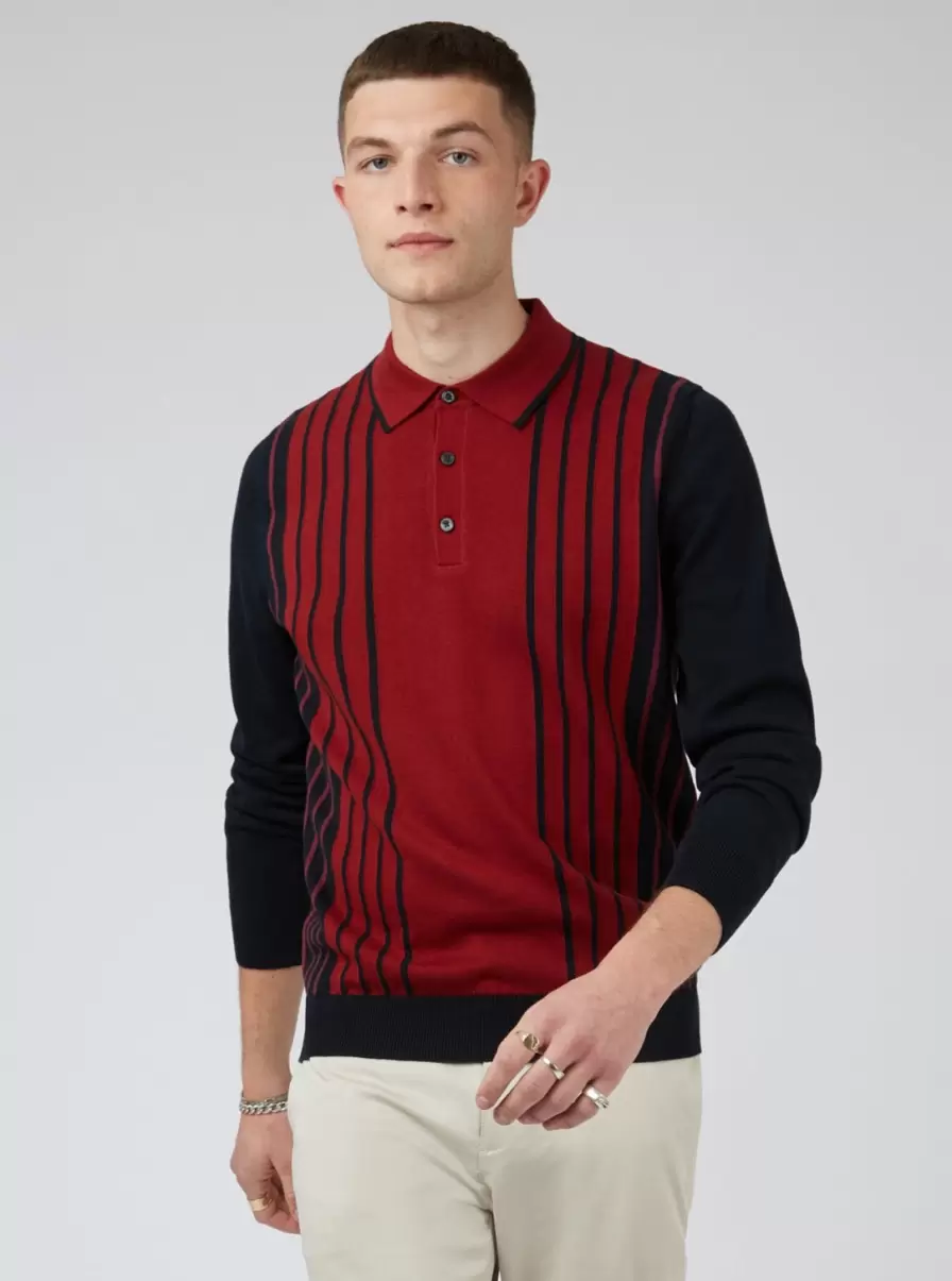Ben Sherman Polos Modern Red Mod Knit Colorblock Stripe Long-Sleeve Polo Men - 4