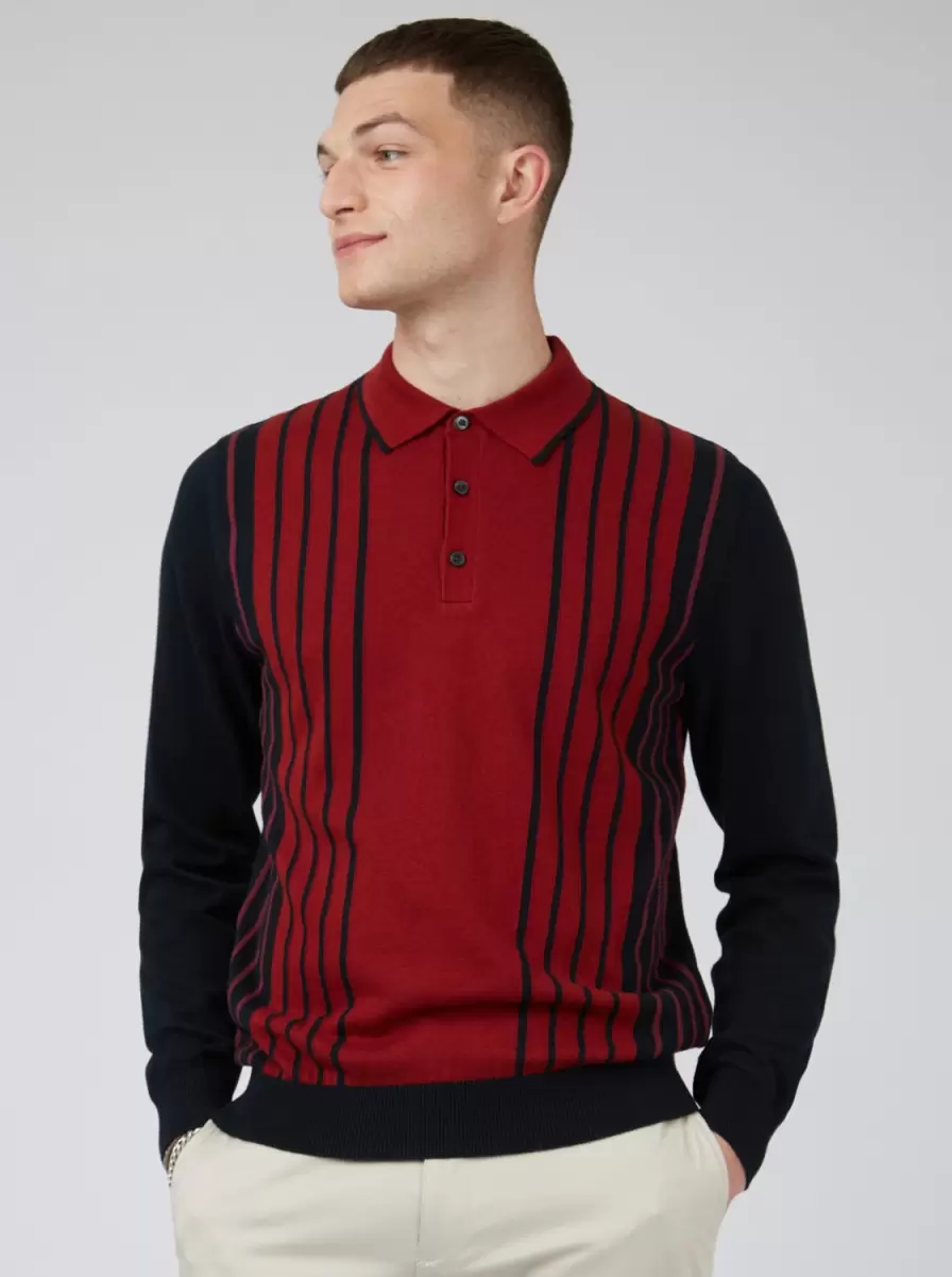 Ben Sherman Polos Modern Red Mod Knit Colorblock Stripe Long-Sleeve Polo Men
