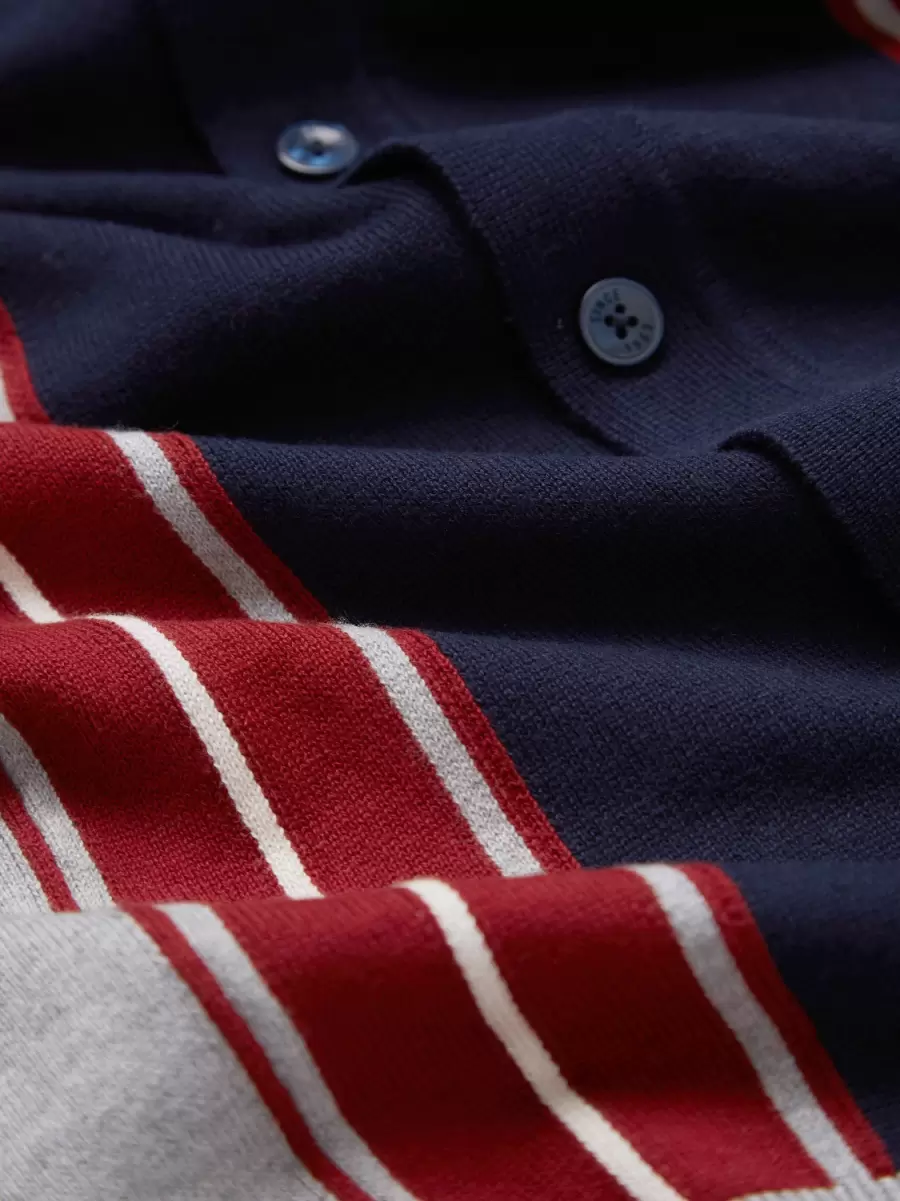 Men Grey Button-Through Colorblock Knit Long-Sleeve Polo Polos Ben Sherman Purchase - 2