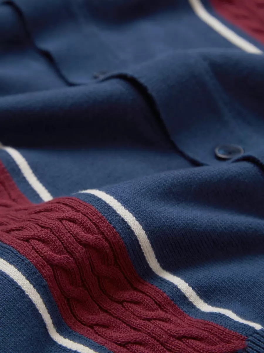 Button-Through Contrast Stripe Long-Sleeve Knit Polo Dark Blue Safe Polos Ben Sherman Men - 3