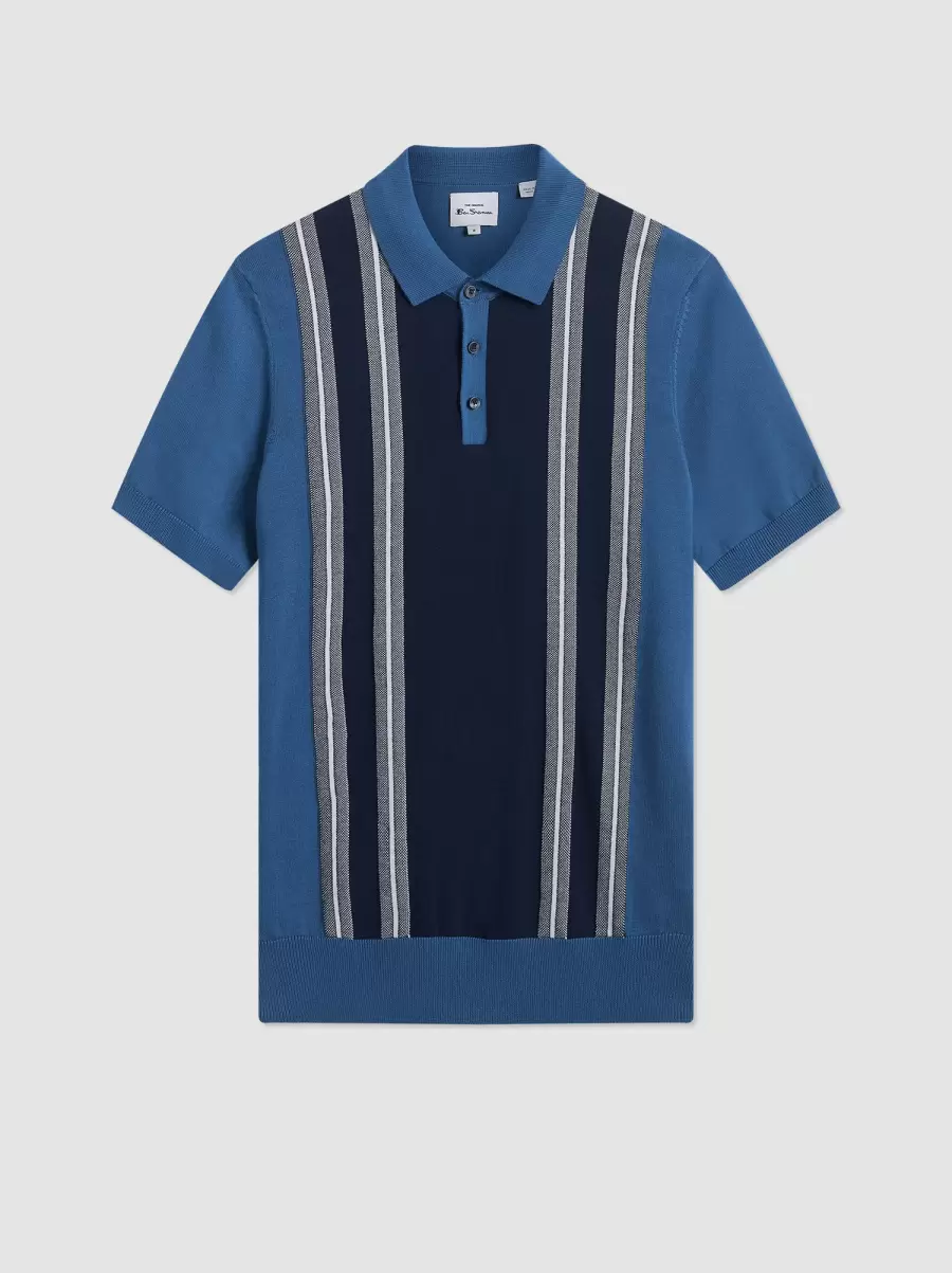 Royal Blue Ben Sherman Men Polos Iconic Vertical Textured Stripe Mod Knit Polo - Royal Blue Special - 2