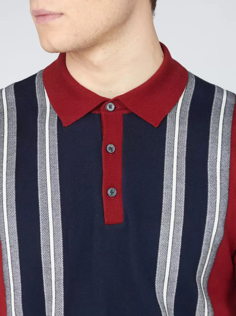 Polos Men Iconic Vertical Textured Stripe Mod Knit Polo - Red High-Quality Red Ben Sherman - 4