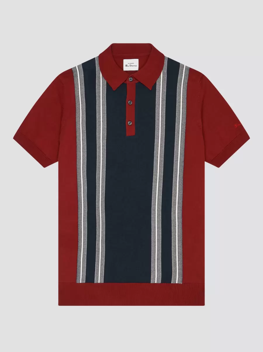 Polos Men Iconic Vertical Textured Stripe Mod Knit Polo - Red High-Quality Red Ben Sherman