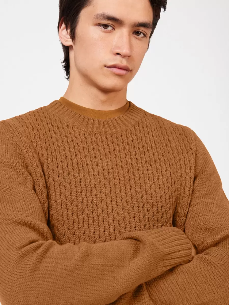 Men Ben Sherman Sweaters & Knits Aran Knit Crewneck Sweater - Ginger Versatile Ginger - 1