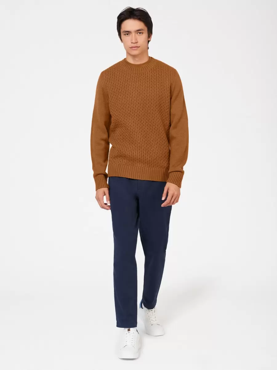 Men Ben Sherman Sweaters & Knits Aran Knit Crewneck Sweater - Ginger Versatile Ginger - 4