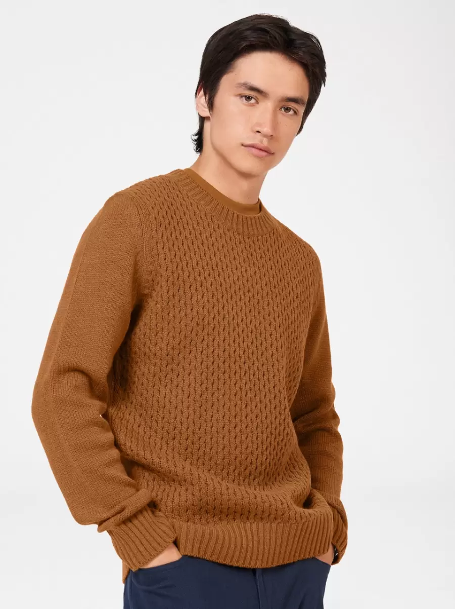 Men Ben Sherman Sweaters & Knits Aran Knit Crewneck Sweater - Ginger Versatile Ginger