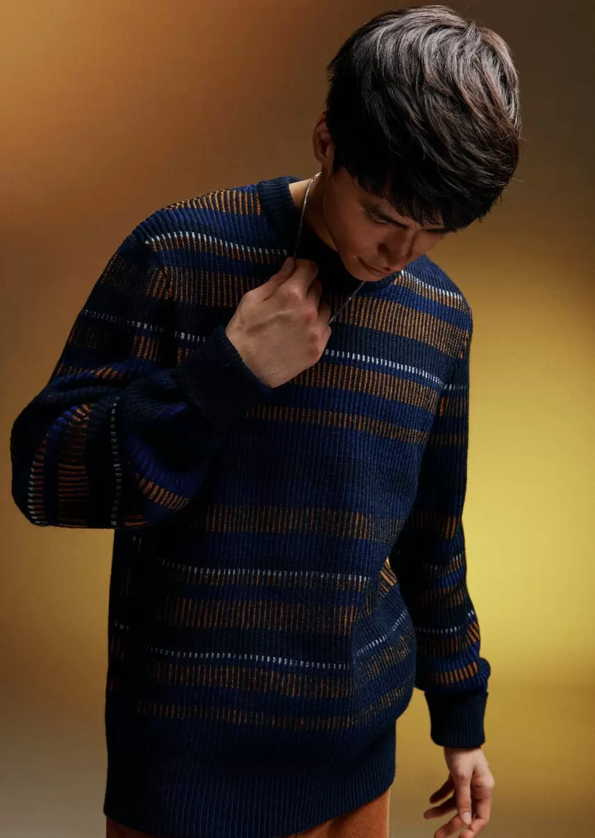 Sweaters & Knits Men B By Ben Sherman Stripe Knit Sweater Intuitive Dark Navy - 1