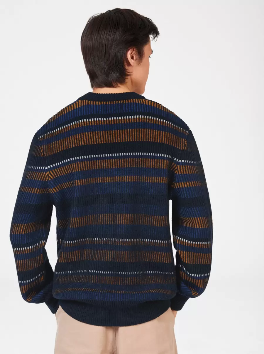 Sweaters & Knits Men B By Ben Sherman Stripe Knit Sweater Intuitive Dark Navy - 3