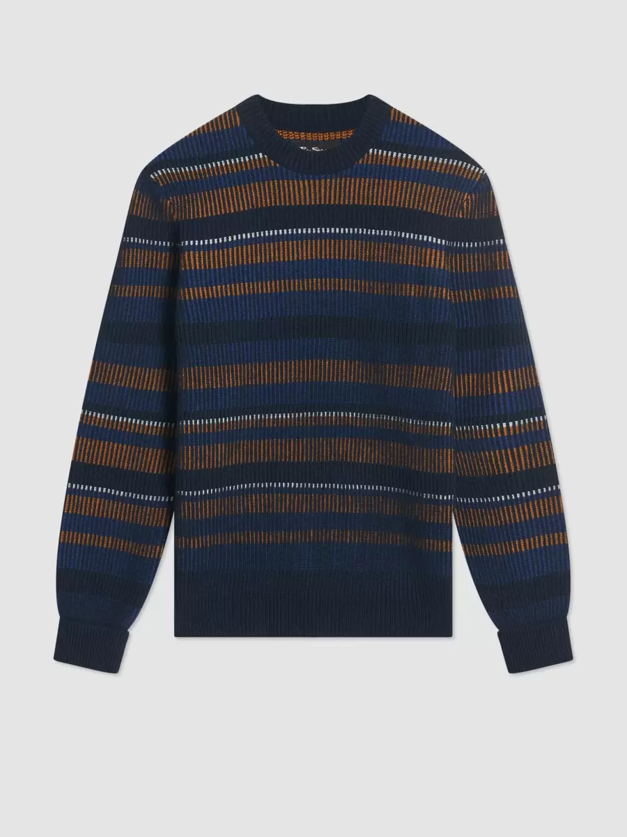 Sweaters & Knits Men B By Ben Sherman Stripe Knit Sweater Intuitive Dark Navy - 5