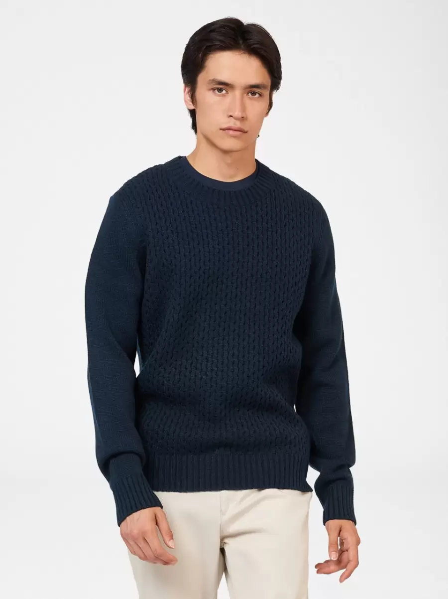 Sweaters & Knits Men Cheap Aran Textured Knit Crewneck Sweater Ben Sherman Dark Navy - 1