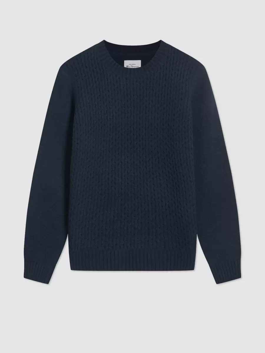Sweaters & Knits Men Cheap Aran Textured Knit Crewneck Sweater Ben Sherman Dark Navy - 2