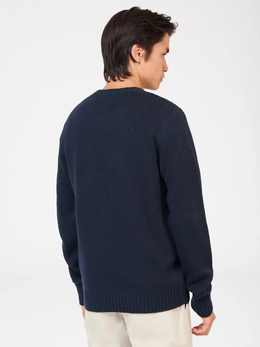 Sweaters & Knits Men Cheap Aran Textured Knit Crewneck Sweater Ben Sherman Dark Navy - 3