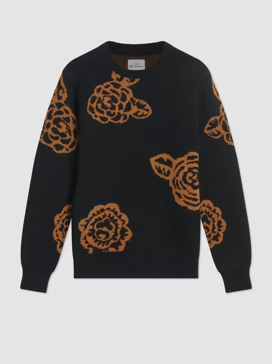 Men Ben Sherman Sweaters & Knits Vintage Winter Floral Sweater - Black Black - 2