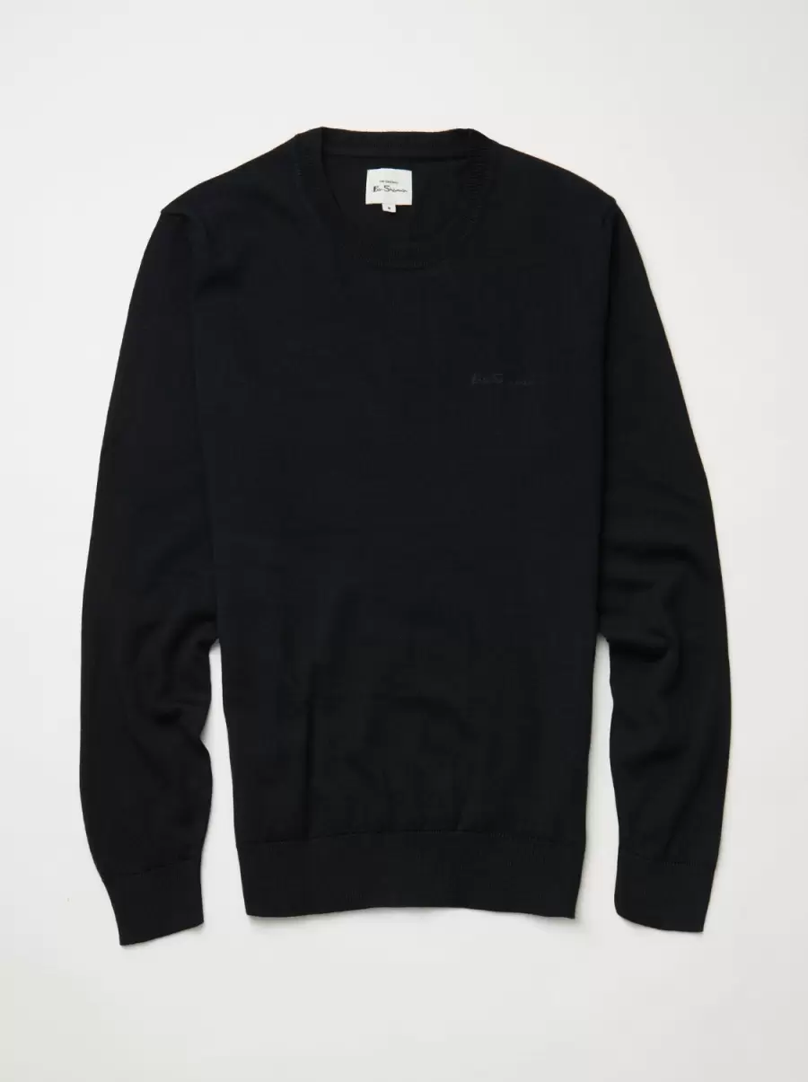 Signature Knit Crewneck Sweater - Black Black Men Ben Sherman Sweaters & Knits Economical - 2