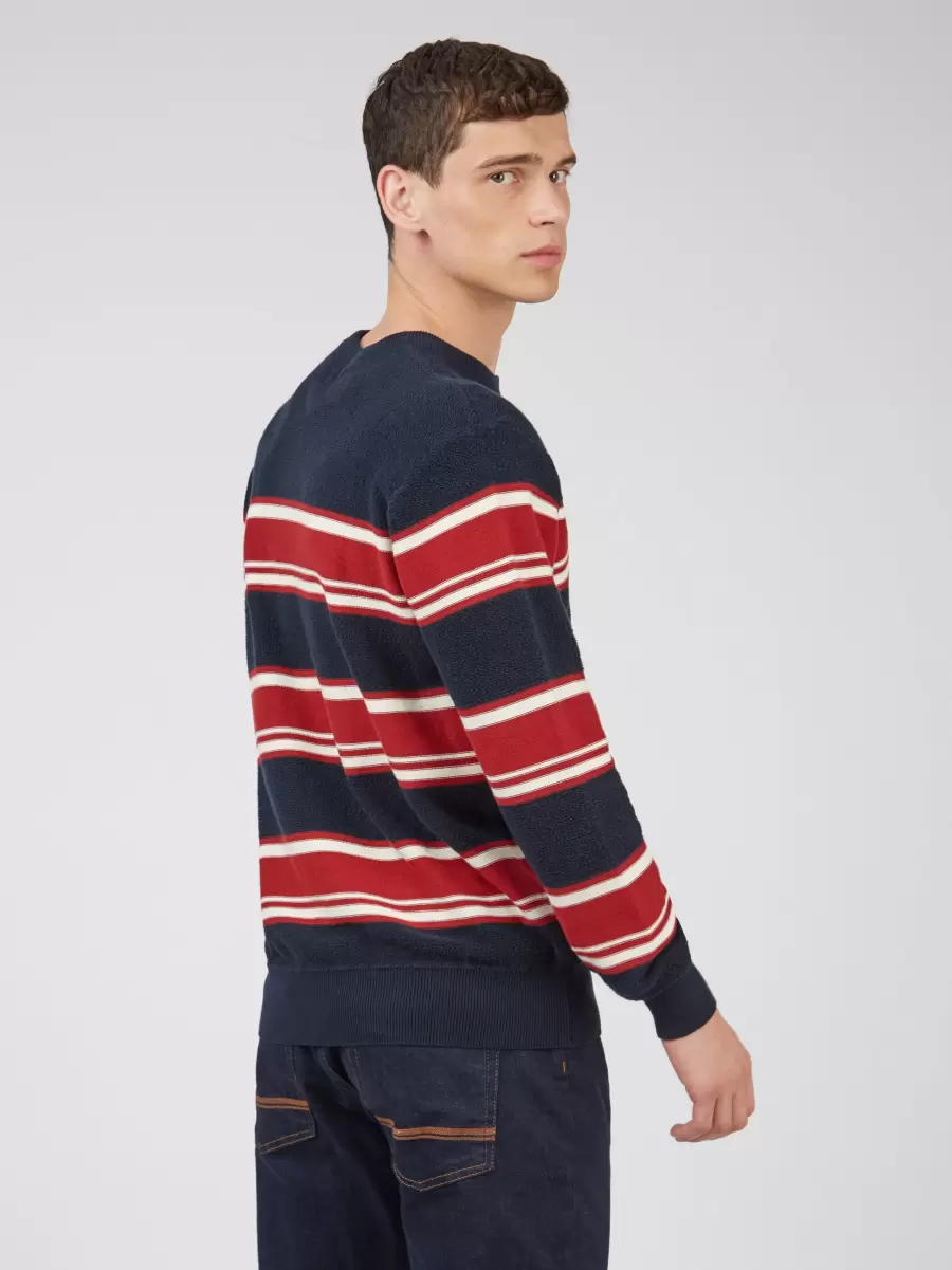 Men Dark Navy B By Ben Sherman Striped Chunky Knit Sweater - Navy Style Sweaters & Knits - 10