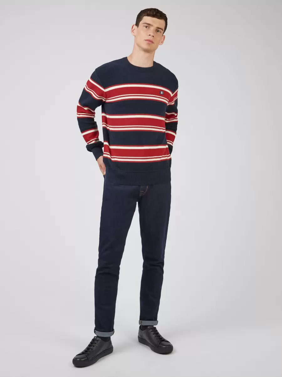 Men Dark Navy B By Ben Sherman Striped Chunky Knit Sweater - Navy Style Sweaters & Knits - 13