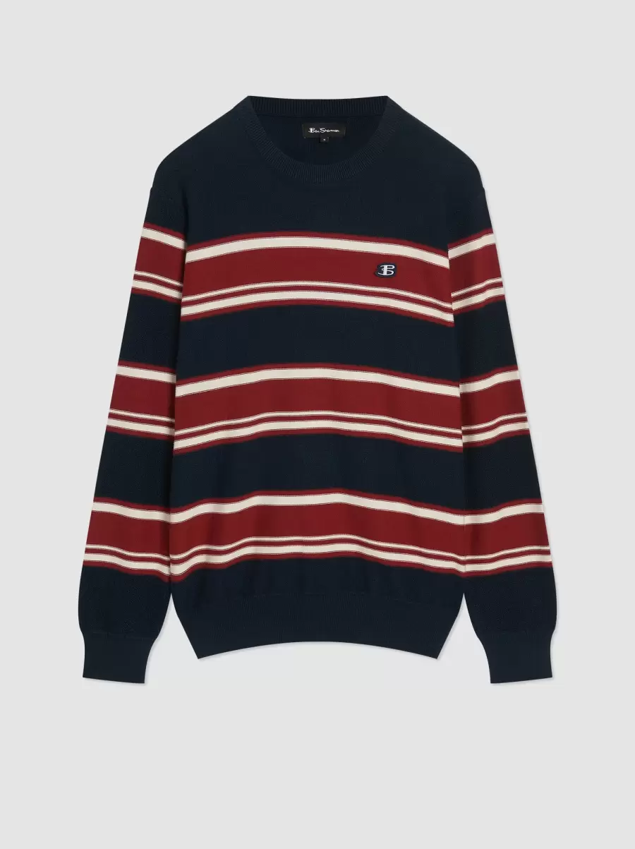 Men Dark Navy B By Ben Sherman Striped Chunky Knit Sweater - Navy Style Sweaters & Knits - 2