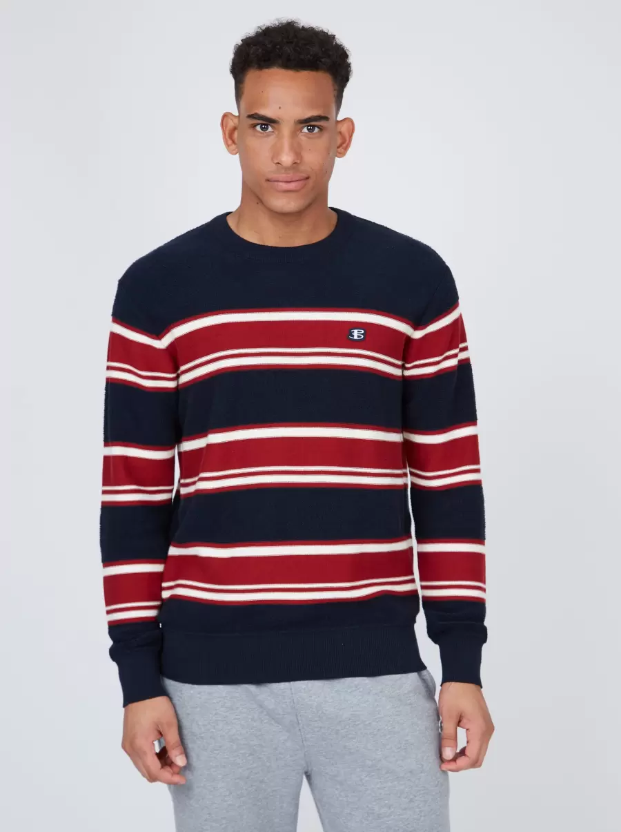 Men Dark Navy B By Ben Sherman Striped Chunky Knit Sweater - Navy Style Sweaters & Knits - 3