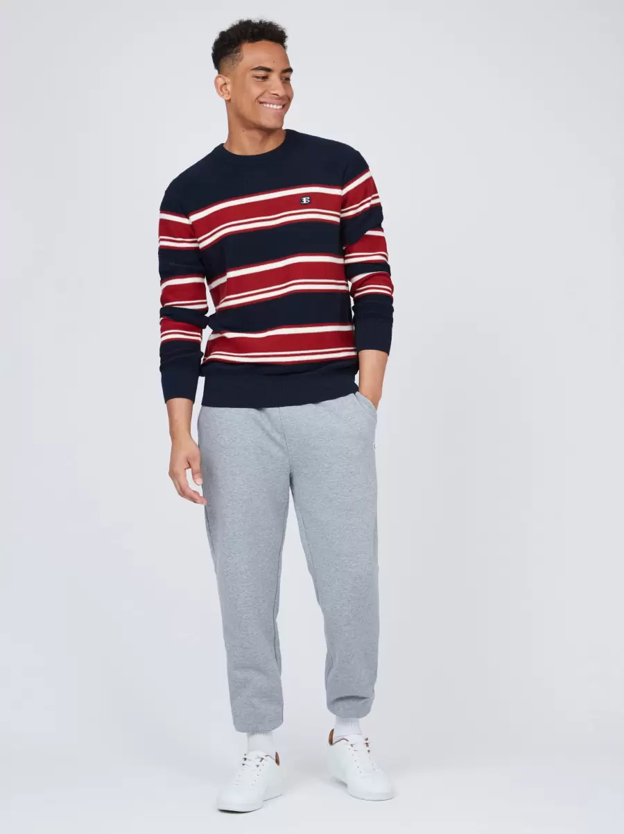 Men Dark Navy B By Ben Sherman Striped Chunky Knit Sweater - Navy Style Sweaters & Knits - 5