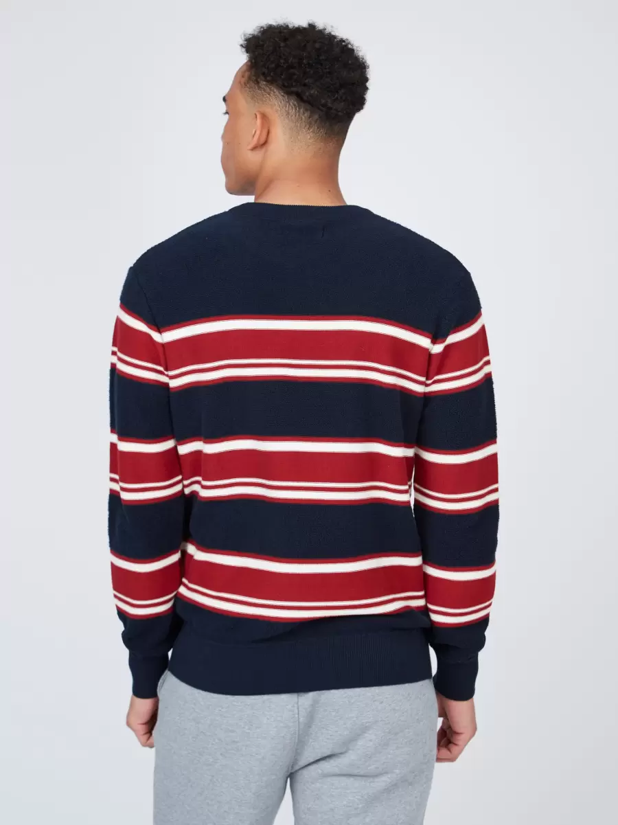 Men Dark Navy B By Ben Sherman Striped Chunky Knit Sweater - Navy Style Sweaters & Knits - 6