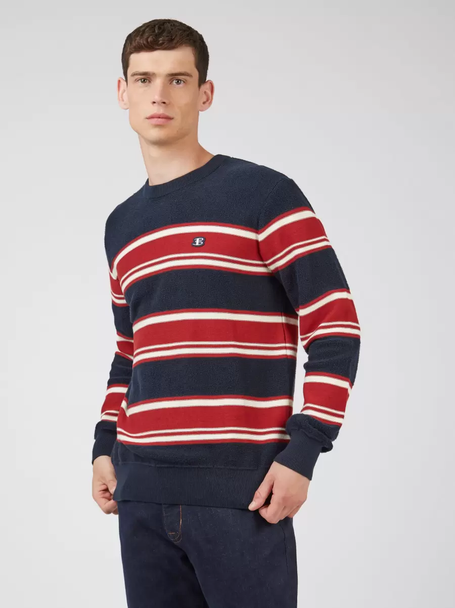Men Dark Navy B By Ben Sherman Striped Chunky Knit Sweater - Navy Style Sweaters & Knits - 8