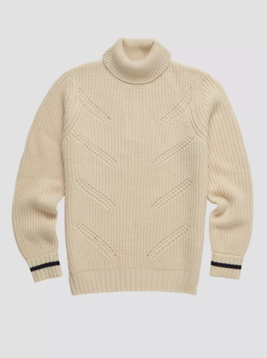 Discount Ben Sherman Ivory Men Chunky Roll-Neck Striped Sweater - Ivory Sweaters & Knits - 3
