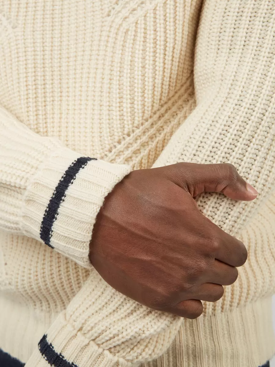 Discount Ben Sherman Ivory Men Chunky Roll-Neck Striped Sweater - Ivory Sweaters & Knits - 7