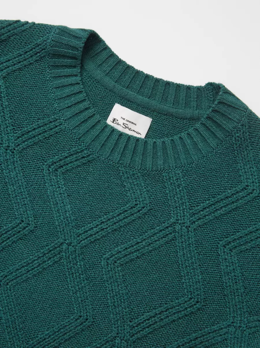 Ben Sherman Proven Sweaters & Knits Ocean Green Men Chunky Cable-Knit Crewneck Sweater - Ocean Green - 1