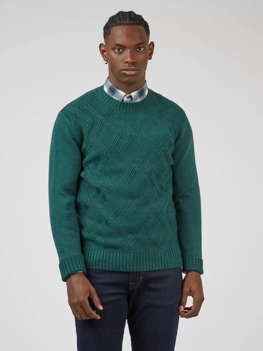 Ben Sherman Proven Sweaters & Knits Ocean Green Men Chunky Cable-Knit Crewneck Sweater - Ocean Green - 4