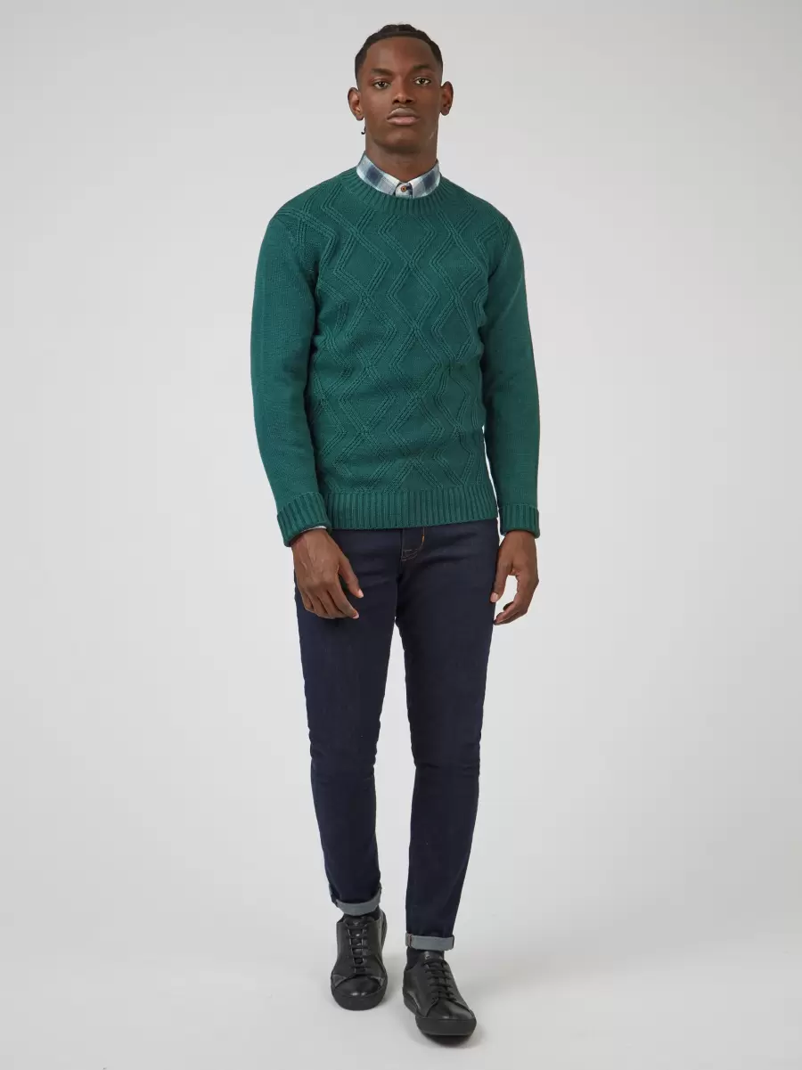 Ben Sherman Proven Sweaters & Knits Ocean Green Men Chunky Cable-Knit Crewneck Sweater - Ocean Green - 6