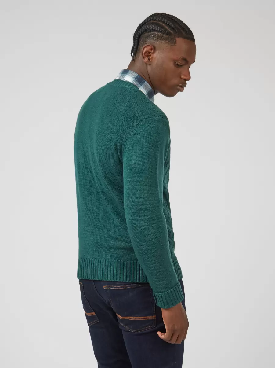Ben Sherman Proven Sweaters & Knits Ocean Green Men Chunky Cable-Knit Crewneck Sweater - Ocean Green - 7