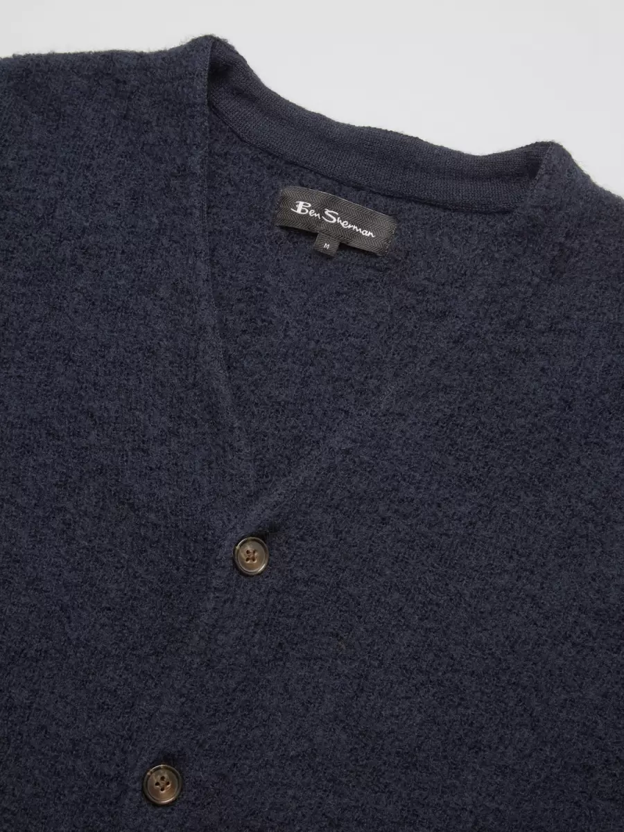 Dark Navy B By Ben Sherman Textured Knit Cardigan - Navy Sweaters & Knits Men Fashionable - 1