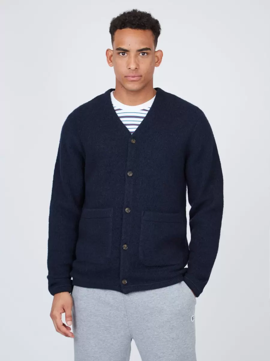 Dark Navy B By Ben Sherman Textured Knit Cardigan - Navy Sweaters & Knits Men Fashionable - 5