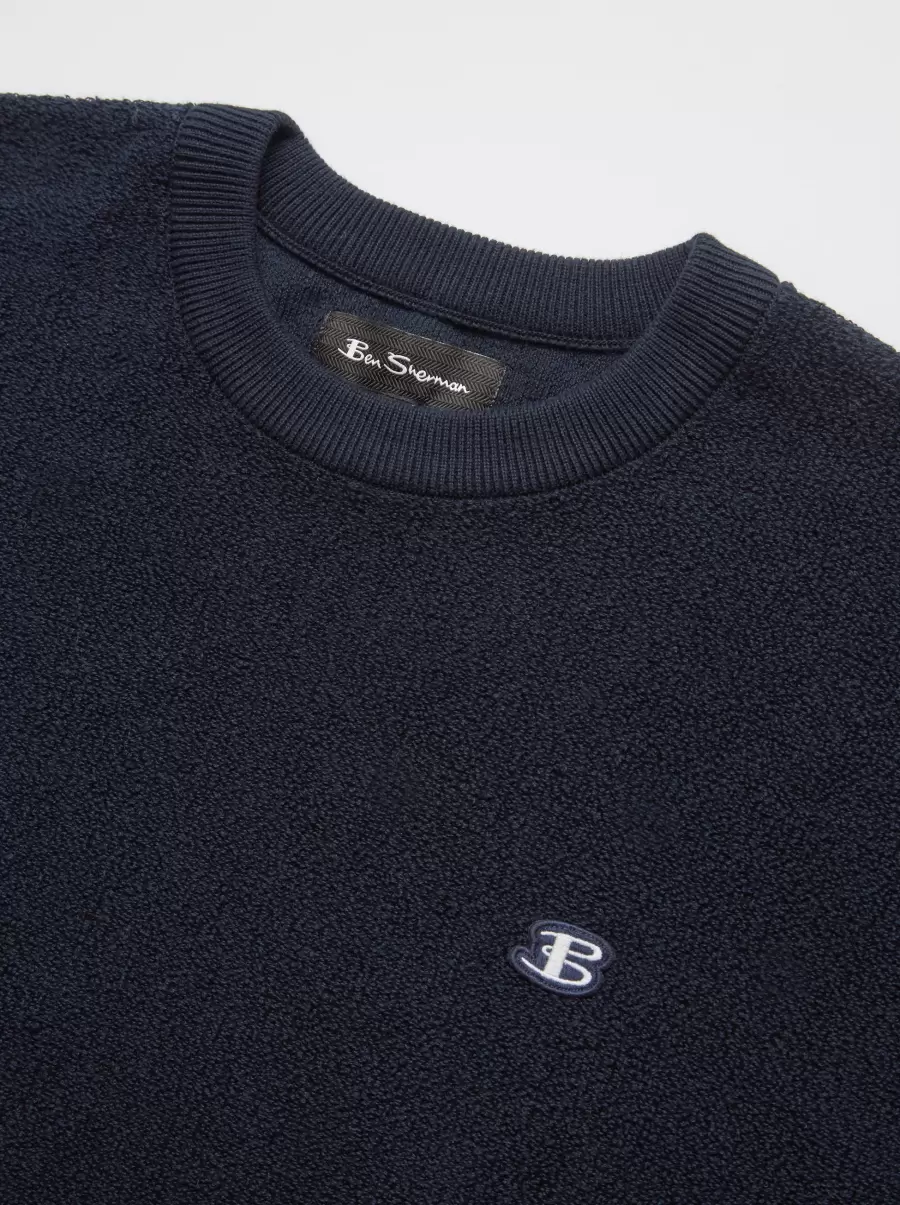 B By Ben Sherman Towelling Crewneck Sweater - Navy Fresh Dark Navy Men Sweaters & Knits - 4