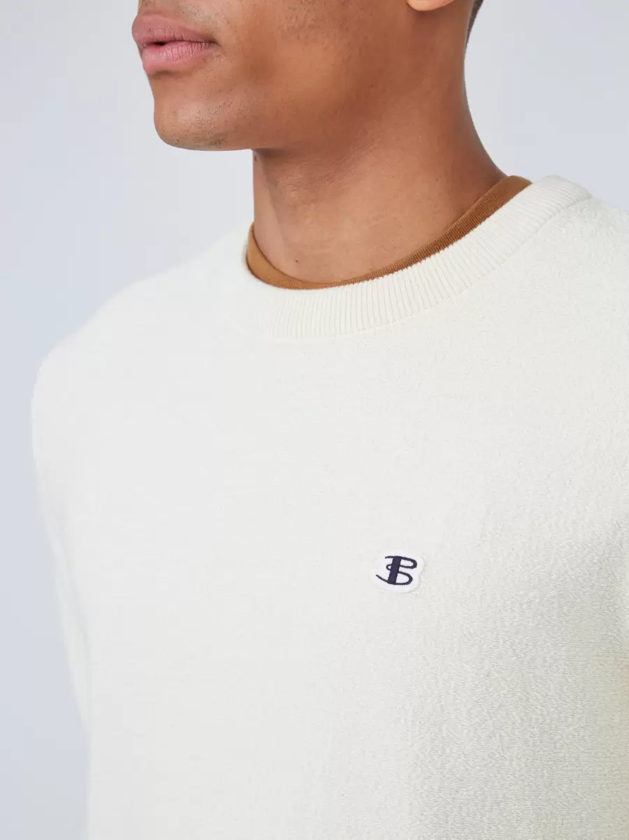 Last Chance Ivory Men B By Ben Sherman Towelling Crewneck Sweater - Ivory Sweaters & Knits - 1