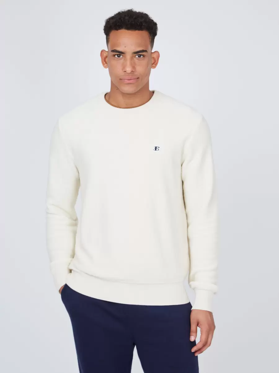 Last Chance Ivory Men B By Ben Sherman Towelling Crewneck Sweater - Ivory Sweaters & Knits