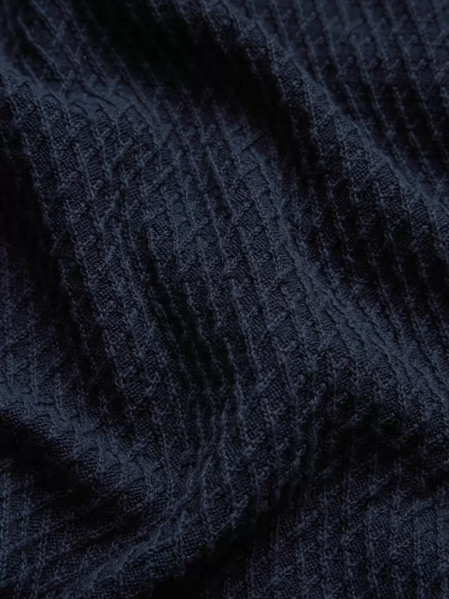 Men Dark Navy Textured Knit Crewneck Sweater - Navy Sweaters & Knits Ben Sherman Online - 1