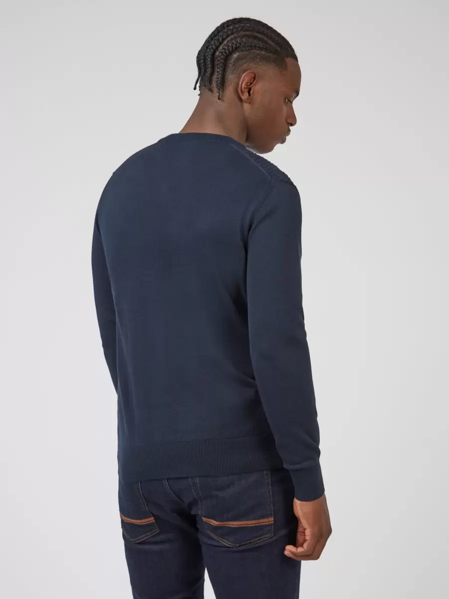 Men Dark Navy Textured Knit Crewneck Sweater - Navy Sweaters & Knits Ben Sherman Online - 5