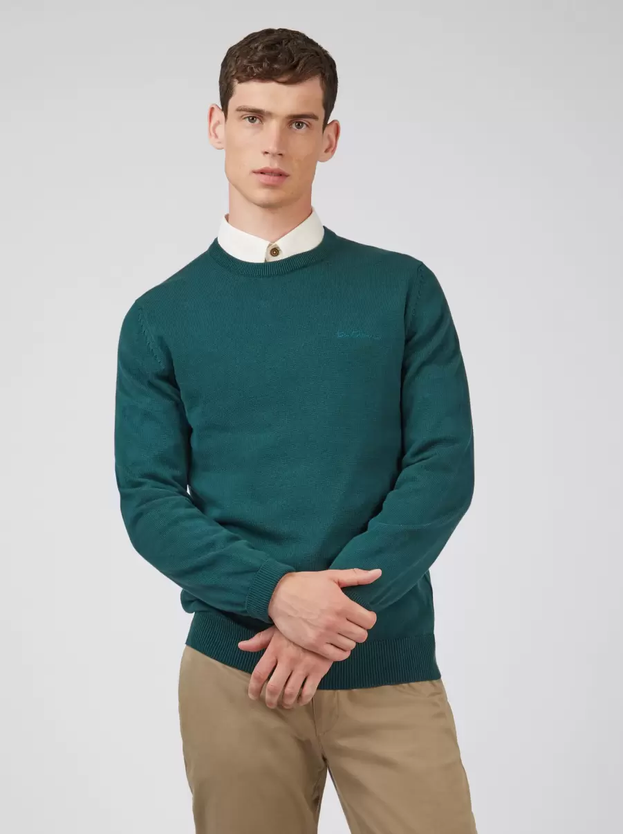 Ingenious Signature Knit Crewneck Sweater - Ocean Green Men Ben Sherman Sweaters & Knits Ocean Green - 1