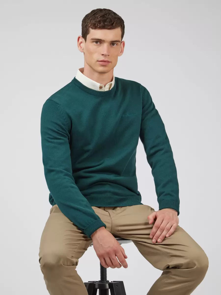 Ingenious Signature Knit Crewneck Sweater - Ocean Green Men Ben Sherman Sweaters & Knits Ocean Green - 3
