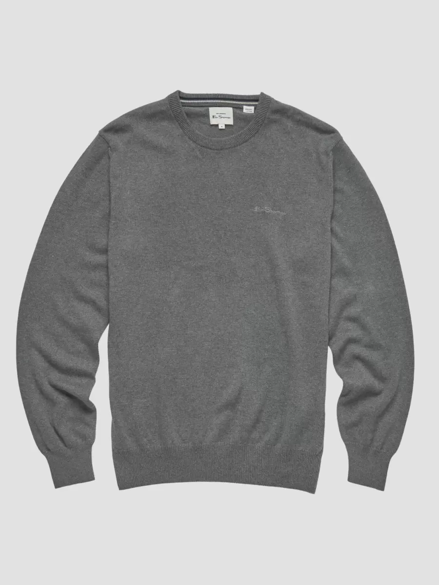 Signature Knit Crewneck Sweater - Charcoal Sweaters & Knits Popular Men Ben Sherman Charcoal - 1