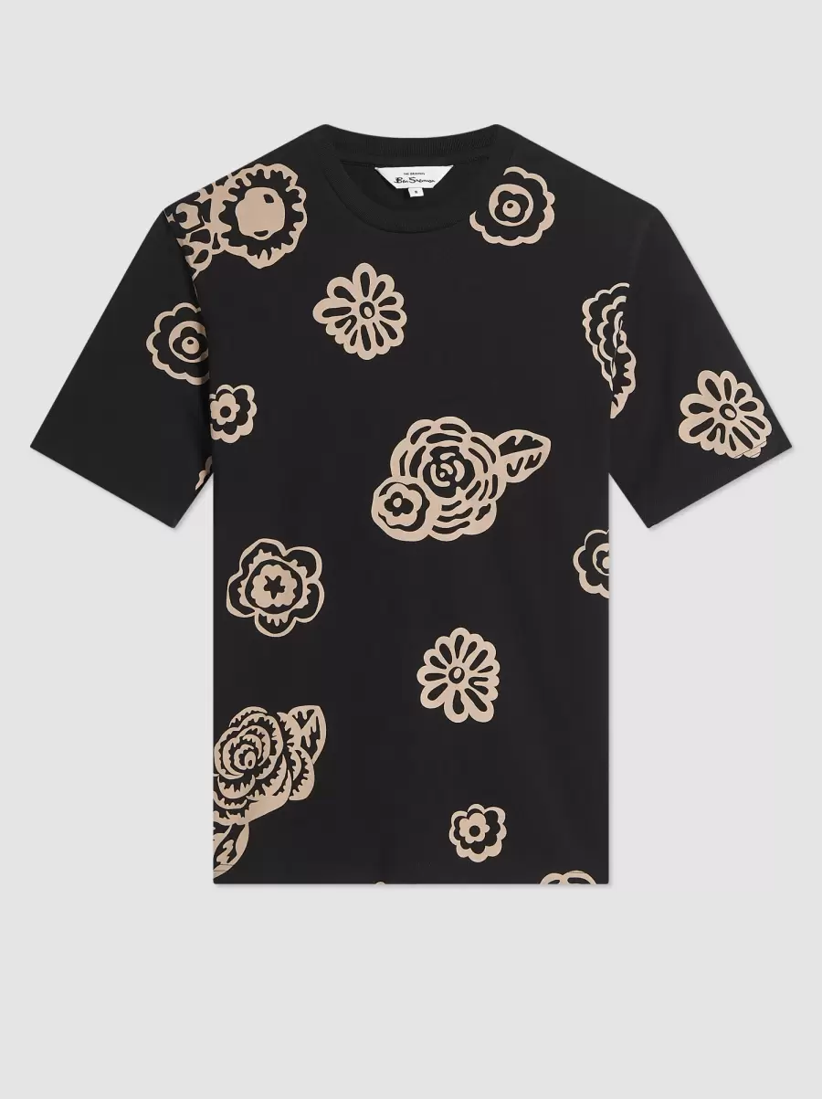 T-Shirts & Graphic Tees Fashionable Men Black Ben Sherman Scattered Floral Graphic Tee - 2
